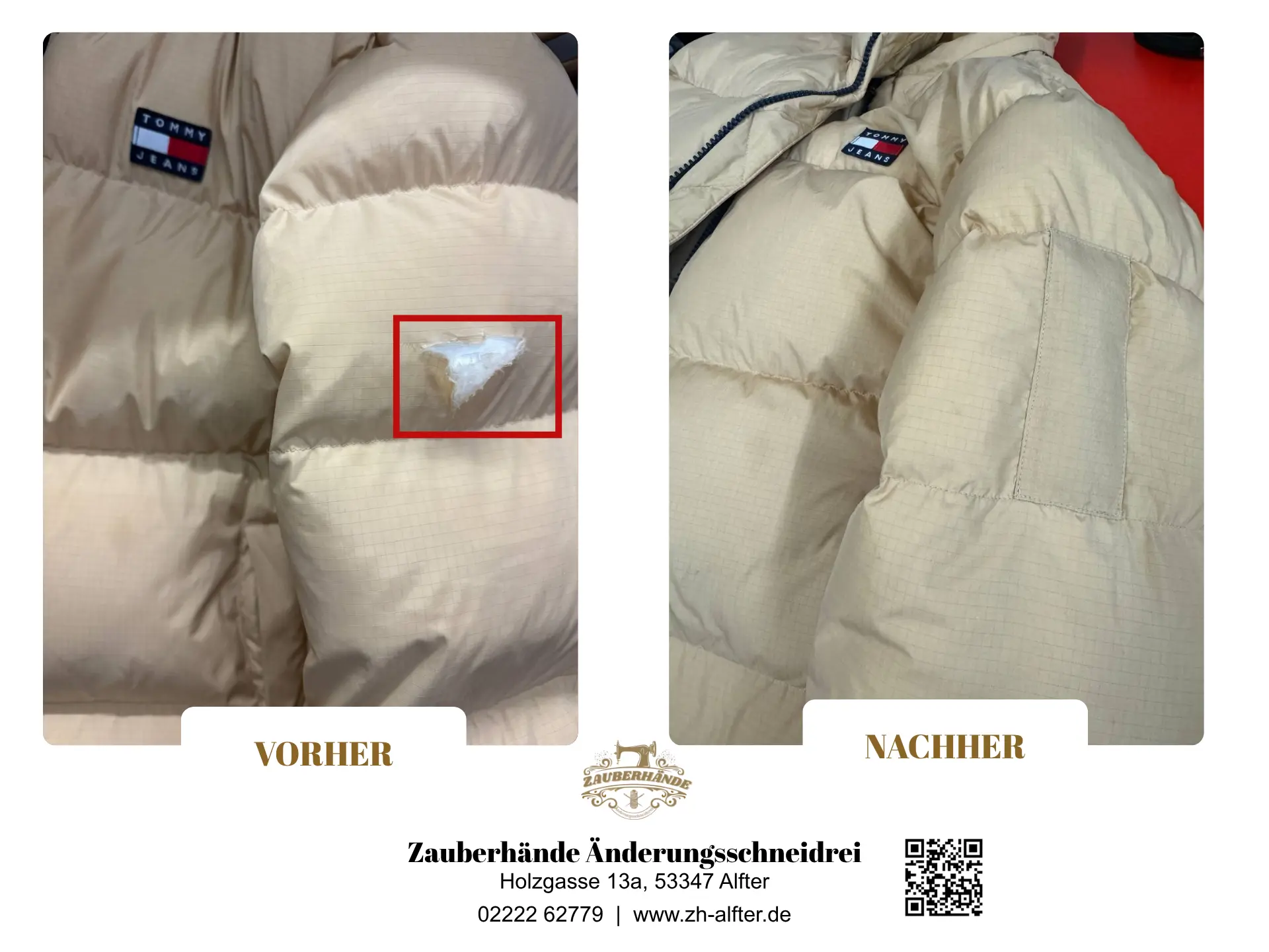 Tommy Jeans Daunenjacke reparieren lassen - Jackenreparatur in Alfter bei Bonn